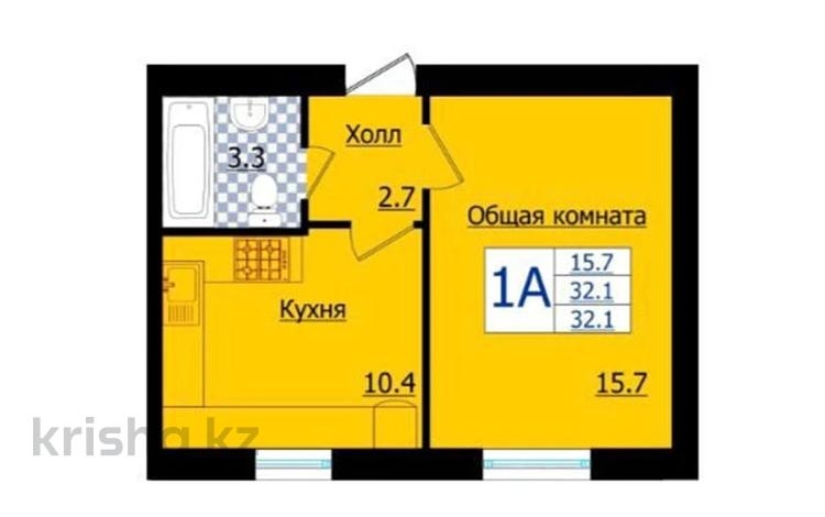 1-комнатная квартира · 32.1 м², мкр Уркер, Укили Ыбырай 15