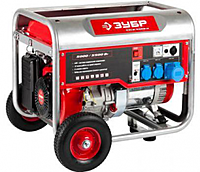 ГЕНЕРАТОР ЗУБР БЕНЗИНОВЫЙ, 4-Х ТАКТНЫЙ, РУЧНОЙ ПУСК, КОЛЕСА + РУКОЯТКА, 5500/5000ВТ, 220/12В