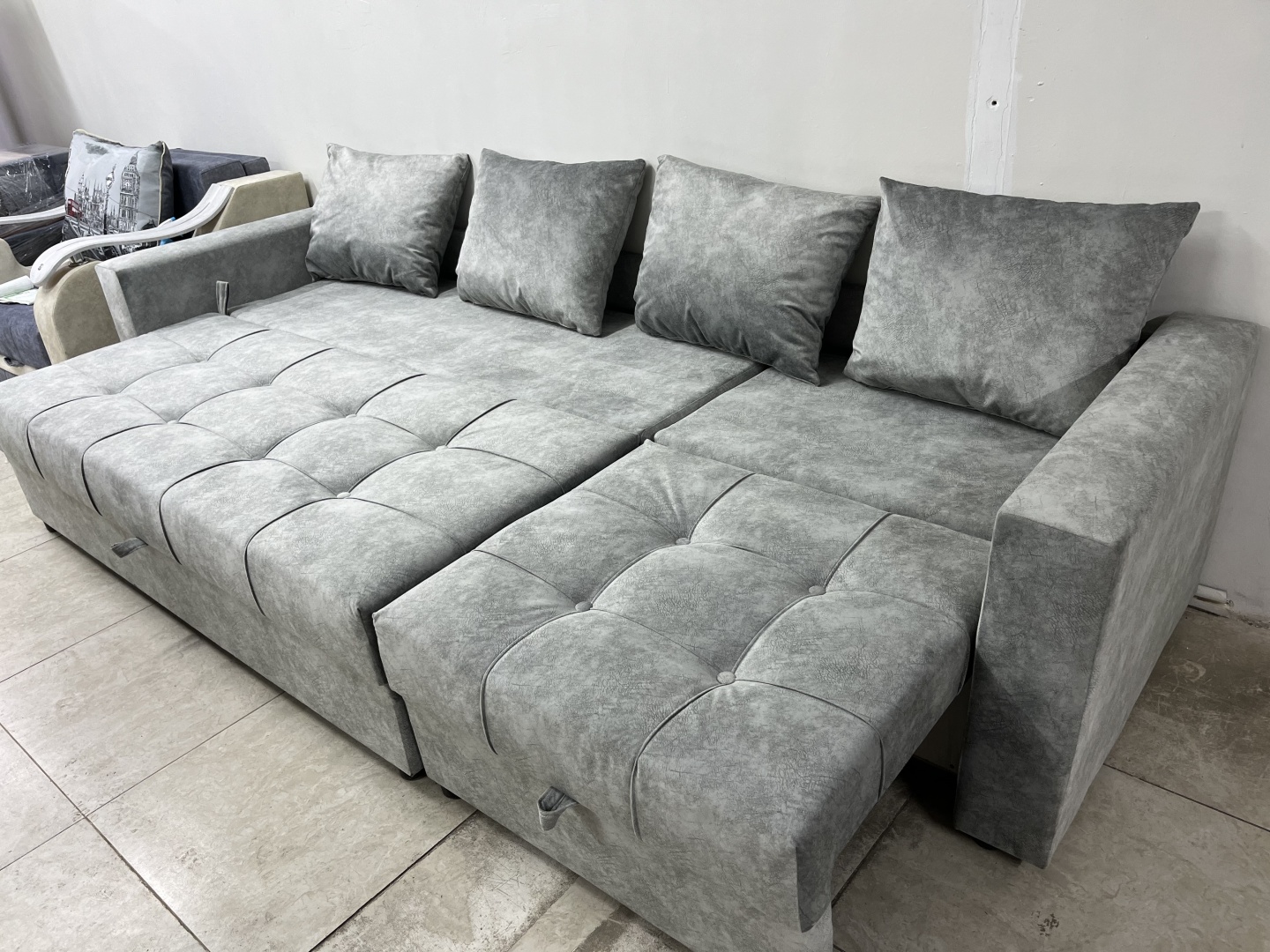 Диваны со склада Астана Модерн-3 , обивка микровелюр, 65x300x70, серый