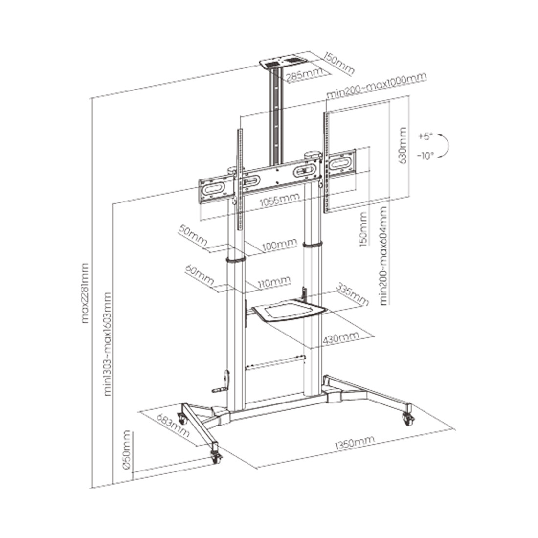 Стойка мобильная Brateck TTL03H-610TW 2-016136-TOP