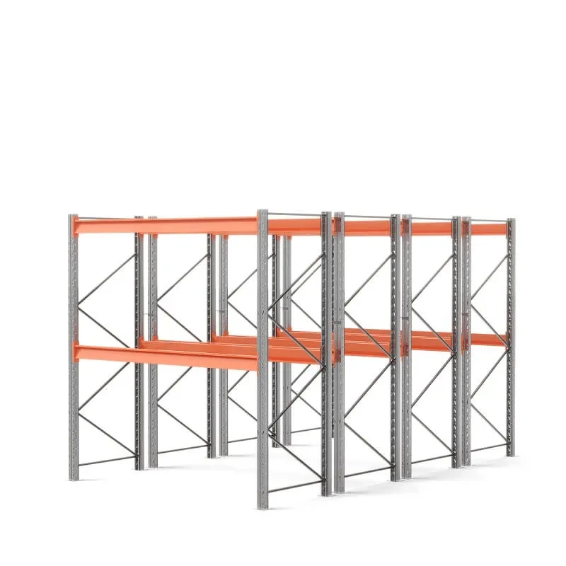 Стеллаж двойной глубины 3000х2700х1100 мм. Ярусы: пол+2 (г/п 2400 кг на ярус)