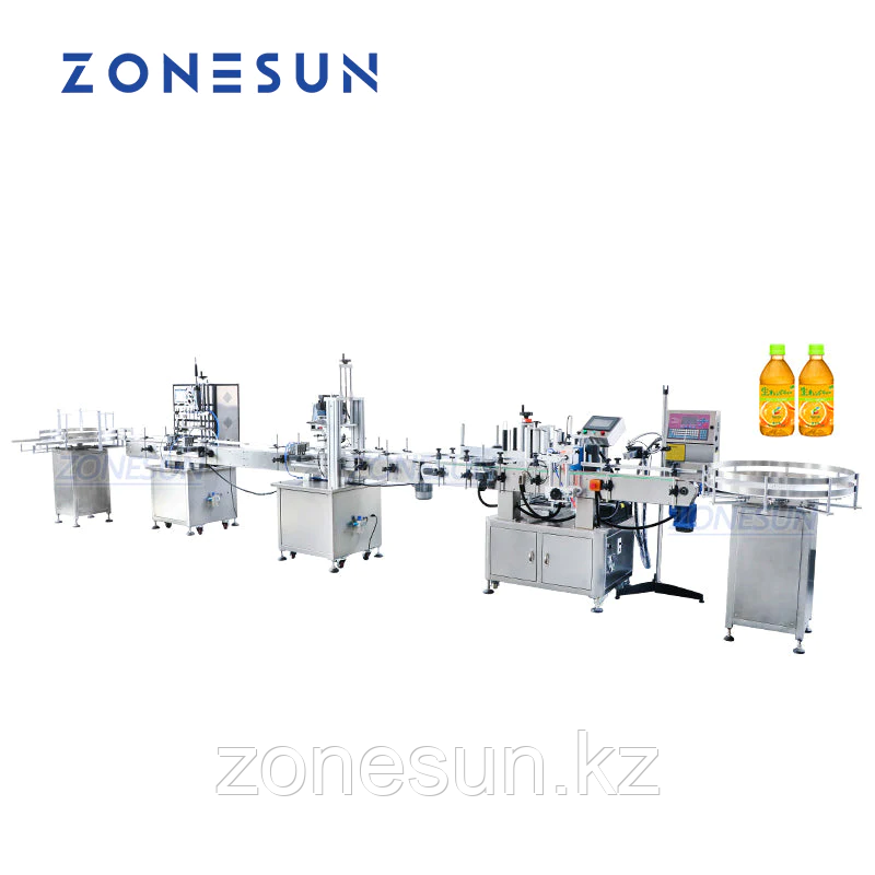 ZONESUN 4 HEADS ЖИДКОСТНАЯ МАШИНА ДЛЯ УКУПОРКИ И ЭТИКЕТИРОВАНИЯ КРУГЛЫХ БУТЫЛОК СО СТРУЙНОЙ ПЕЧАТНОЙ МАШИНОЙ