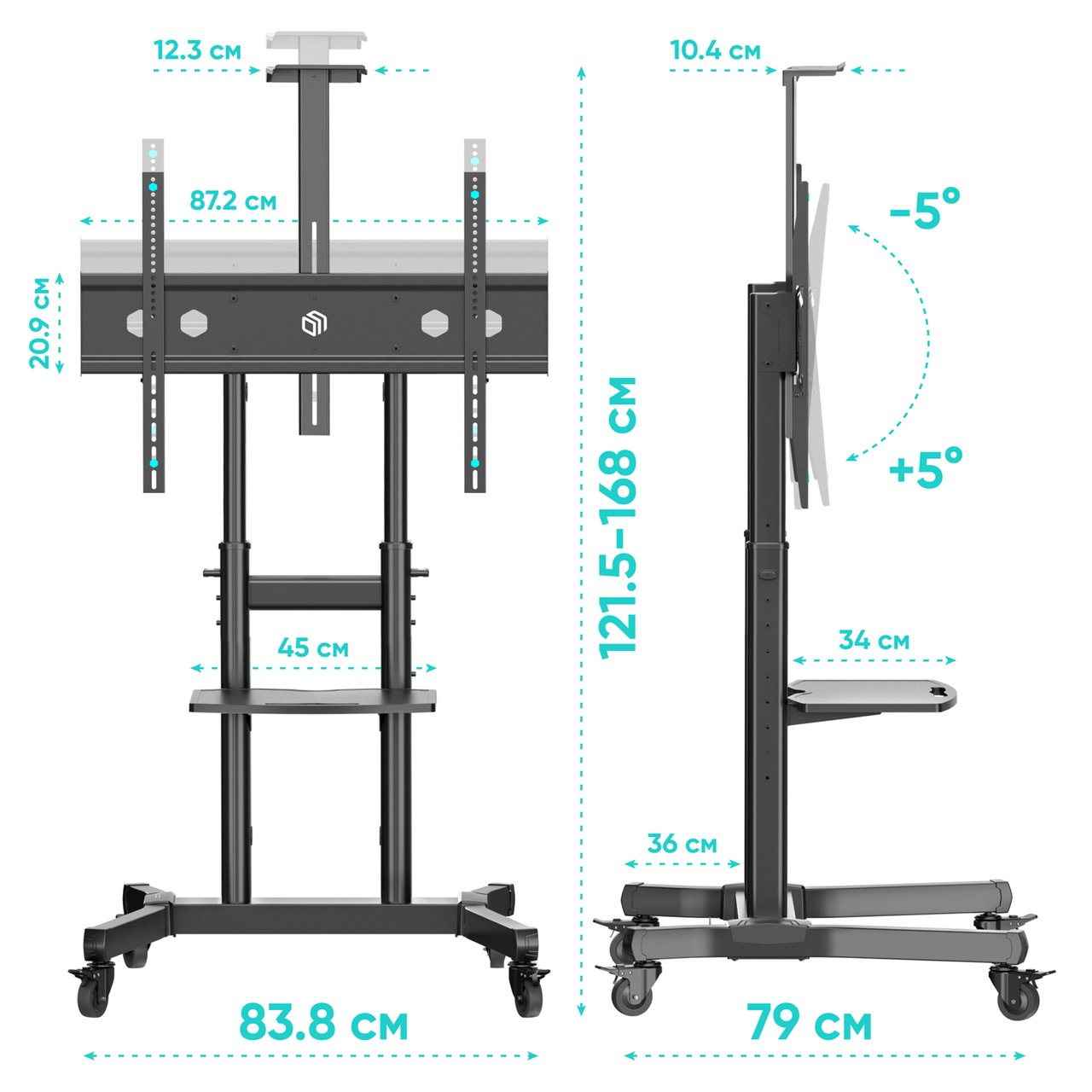 ONKRON стойка для телевизора 50"-90", вес 90 кг, наклонная, чёрная TS1891