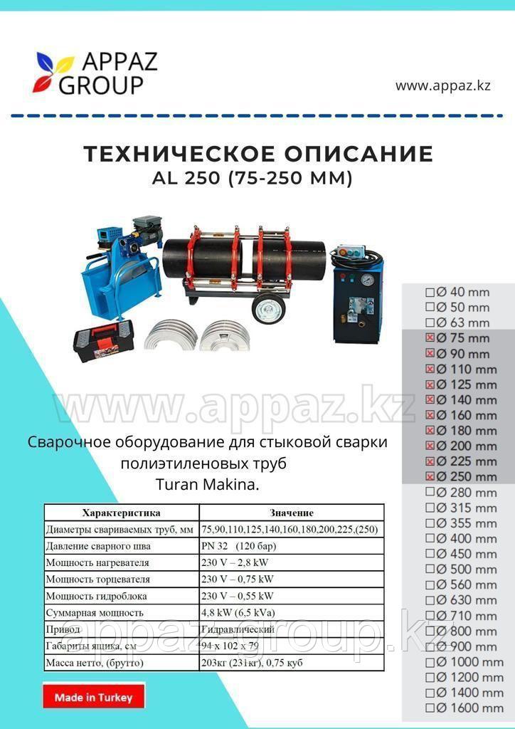 Оборудование для сварки и пайки полиэтиленовых труб Turan Makina AL 250