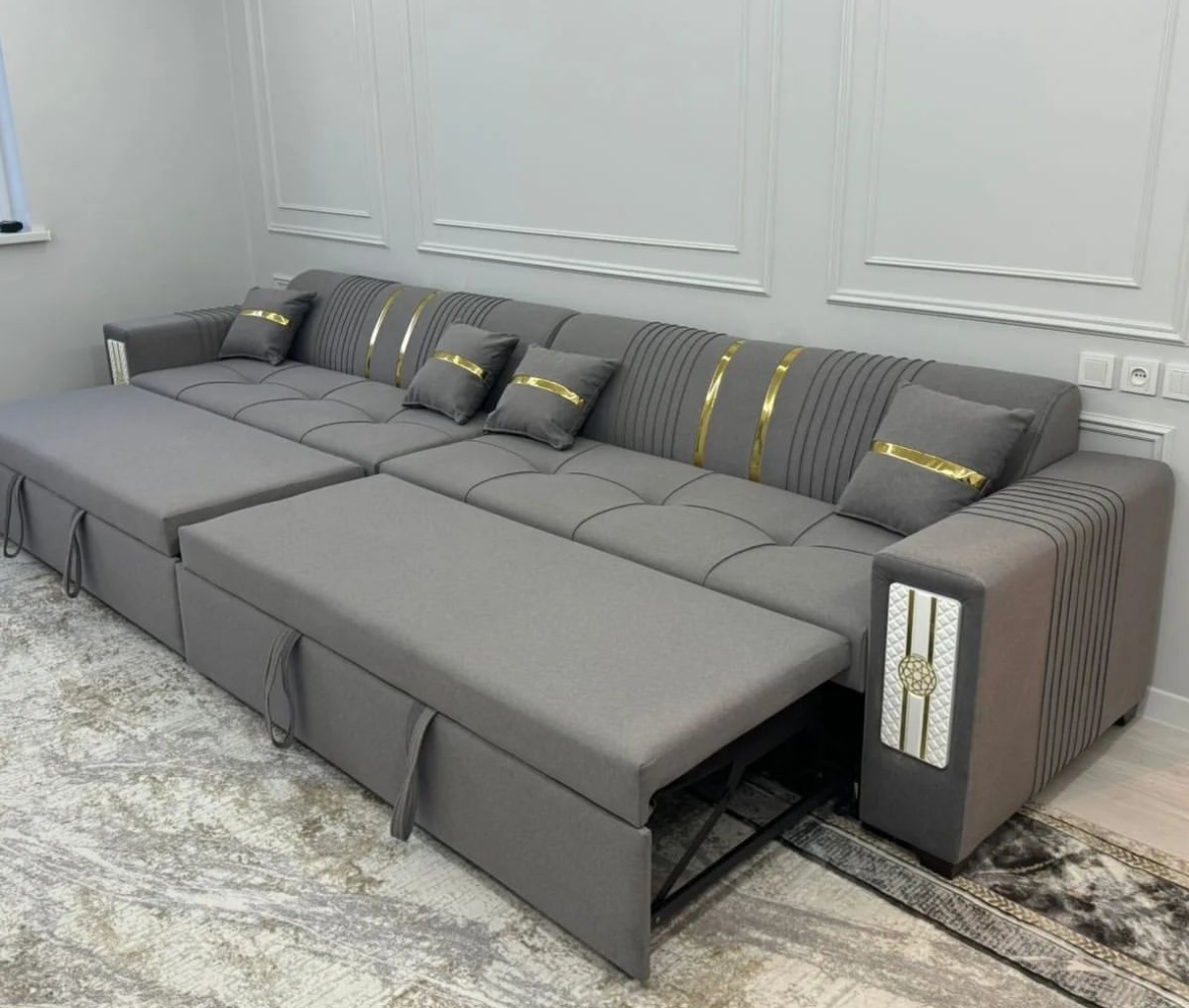 Диван прямой Раскладной , обивка велюр, 90х400х85 см, темно-серый