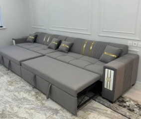 Диван прямой Раскладной , обивка велюр, 90х400х85 см, темно-серый1