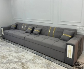 Диван прямой Раскладной , обивка велюр, 90х400х85 см, темно-серый