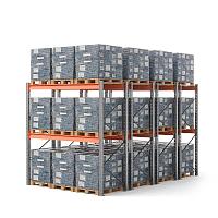 Стеллаж двойной глубины 3000х2700х1100 мм. Ярусы: пол+2 (г/п 2400 кг на ярус)