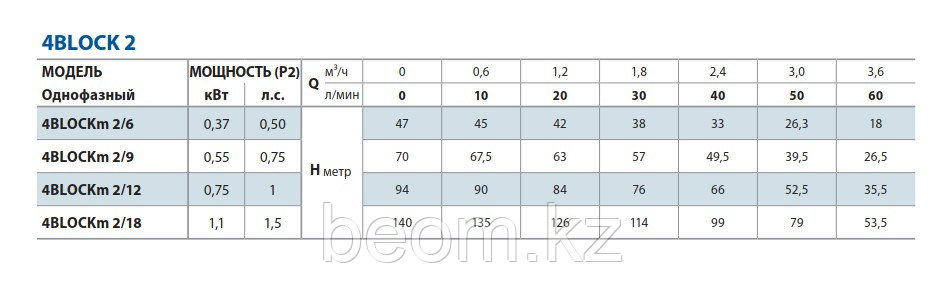 Насос скважинный Pedrollo 4BLOCKm 2/18 (1.1кВт | 220В | от 0.6 до 3.6м³/час | от 53 до 140м Напор | Ø 102 мм)
