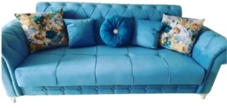 Диван прямой Эпика, обивка велюр, 95х250х90 см, голубой, желтый